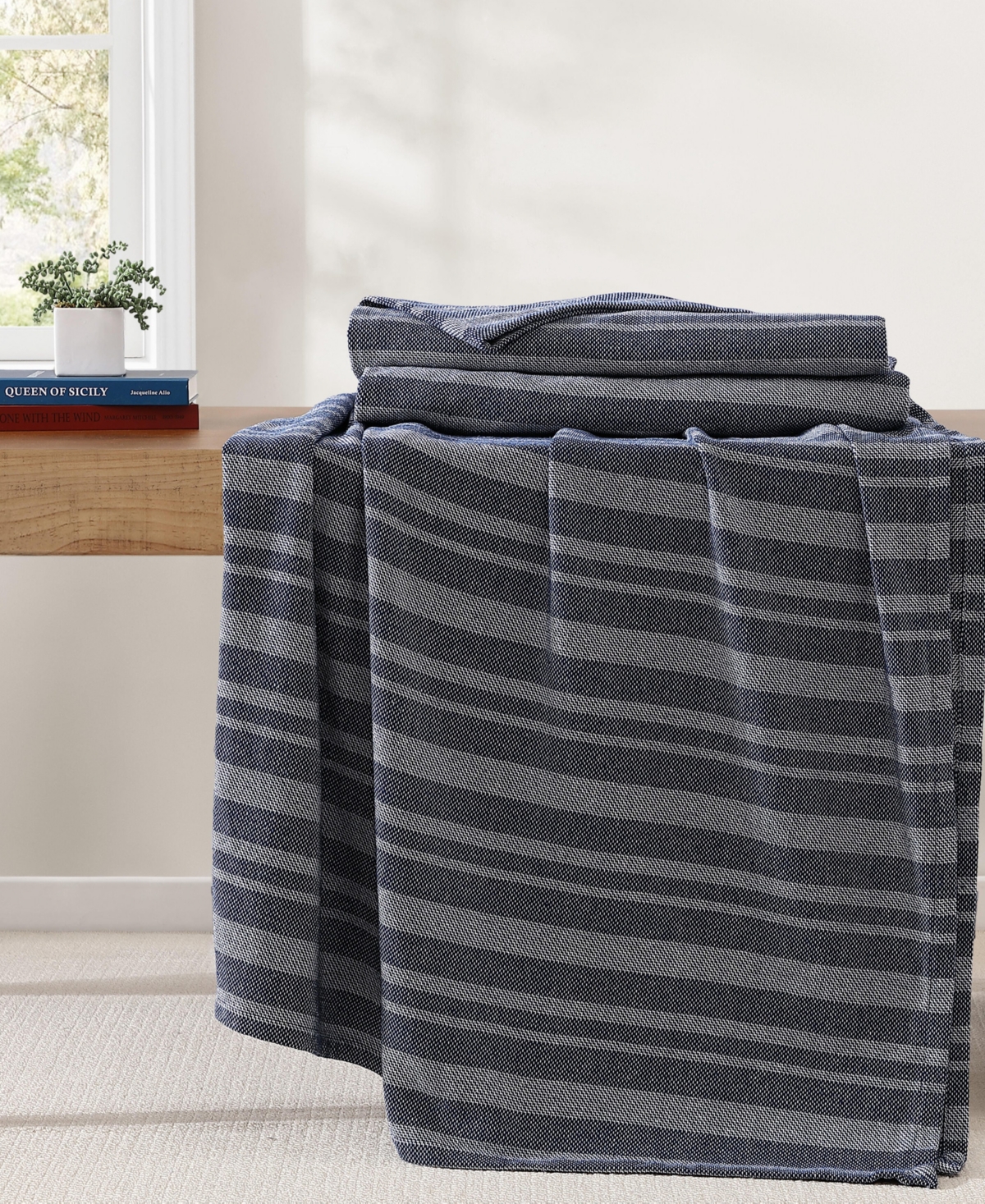 Tommy Hilfiger Harbor Stripe Cotton Yarn Dyed Blanket