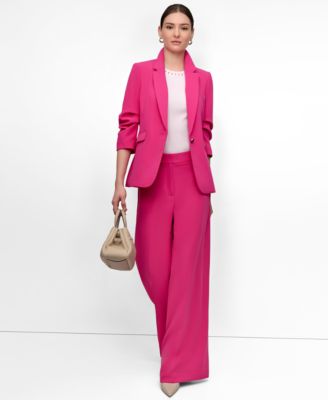 Petite Aero Crepe Scrunch Sleeve Notch Collar Aero Crepe Mid Rise Wide Leg Pants