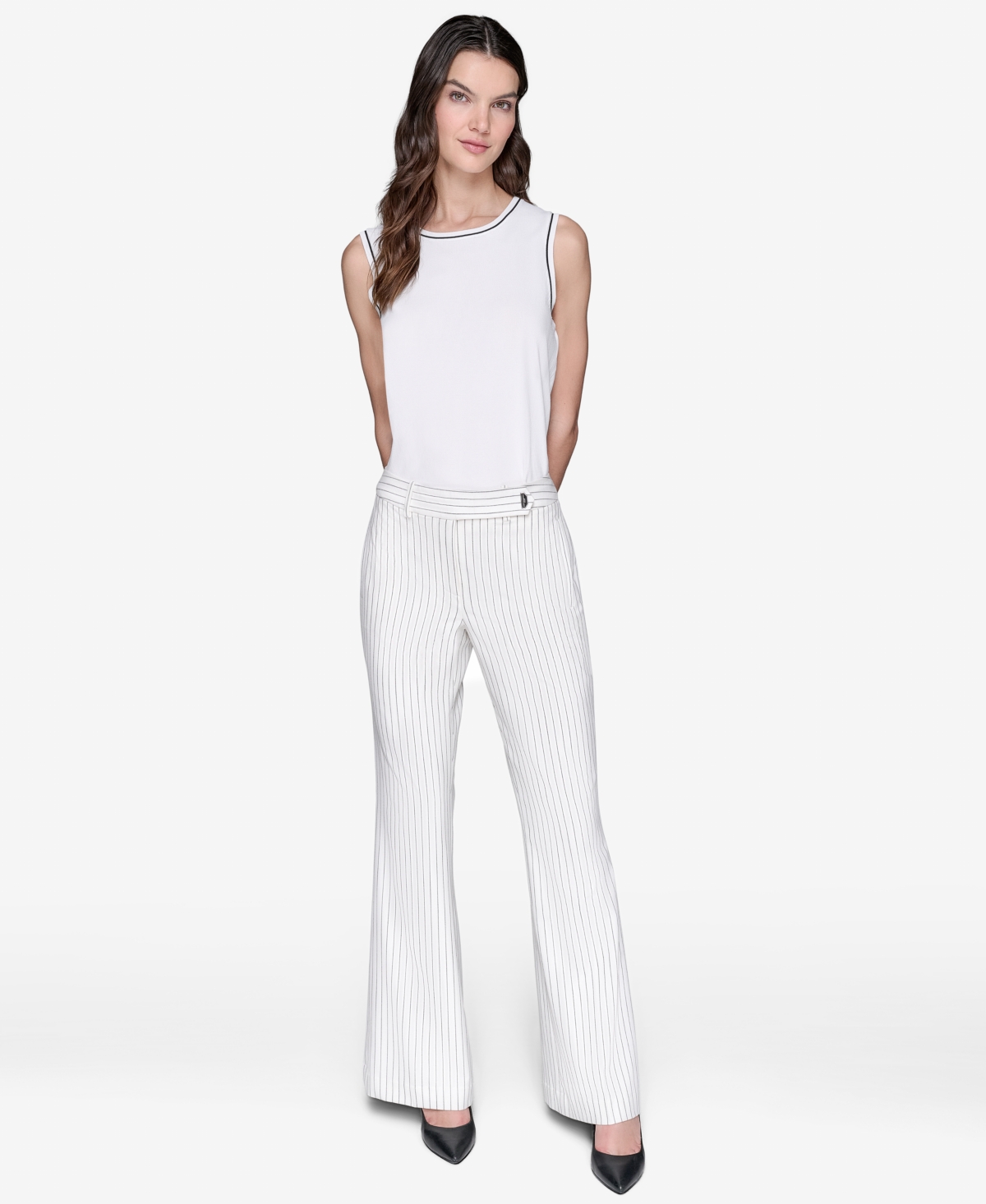 Karl Lagerfeld Women's Pinstripe Full Wide- Leg Pants In Pattern