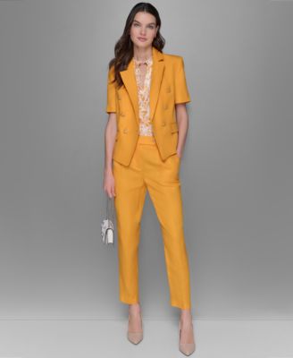 Karl Lagerfeld Womens Printed Flutter Sleeve Blouse Short Sleeve Jacket Slim Leg Pants