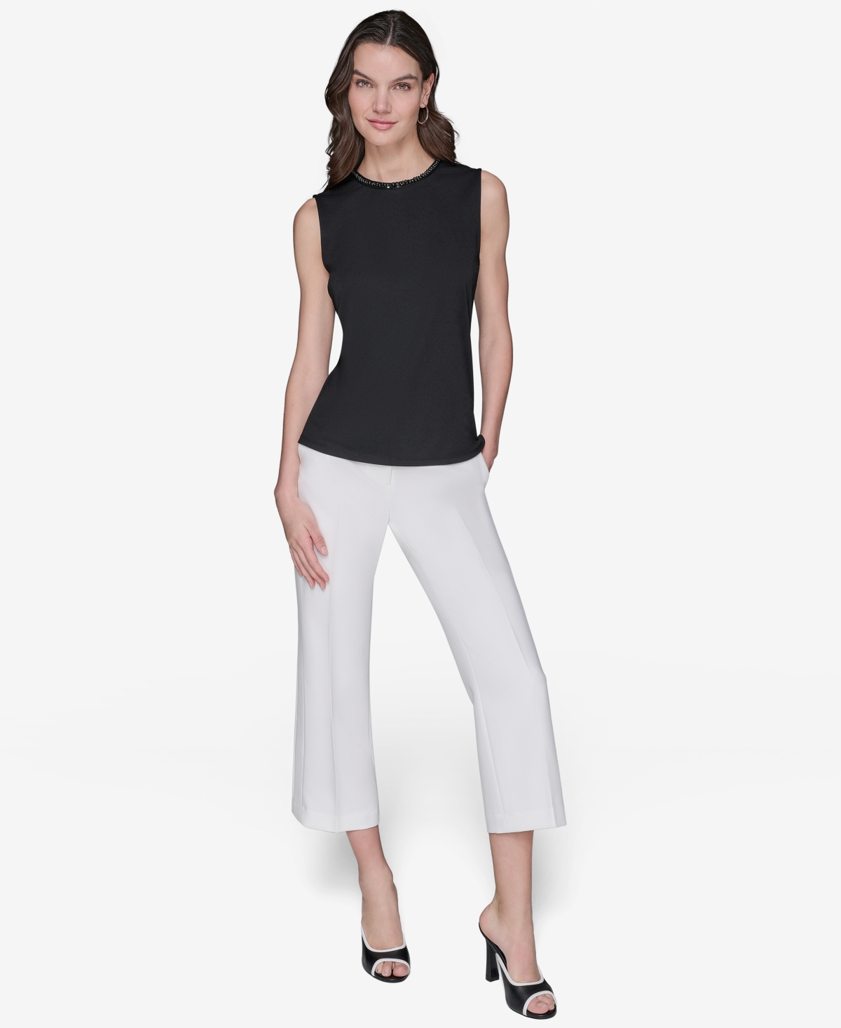 Shop Karl Lagerfeld Women's Bead-trim Sleeveless Top