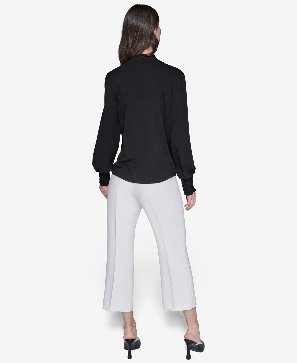 Karl Lagerfeld Women's Blouson-sleeve Button-front Blouse In Black