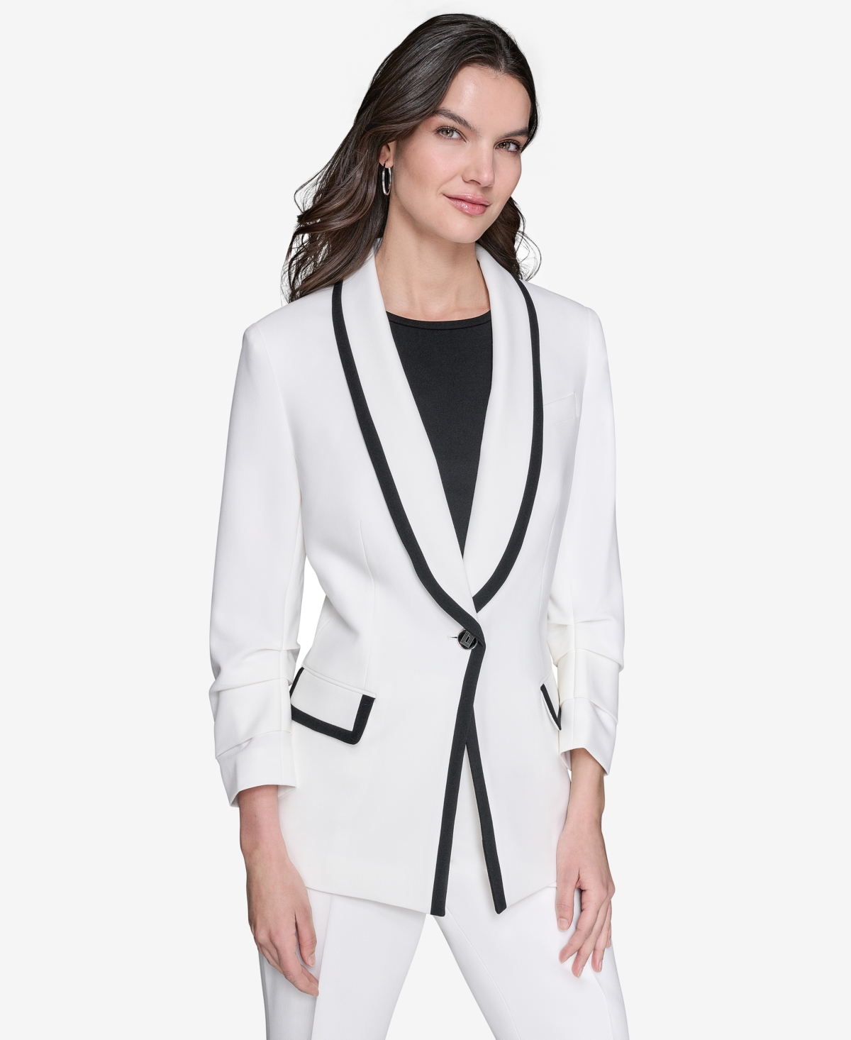 Shop Karl Lagerfeld Women's Contrast-trim One-button Blazer