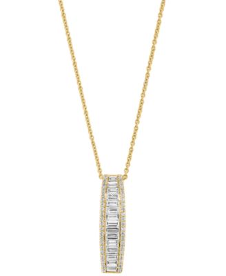 EFFY&reg; Lab Grown Diamond Round & Baguette Linear Drop Pendant Necklace (1-3/8 ct. t.w.) in 14k Gold, 17" + 1" extender