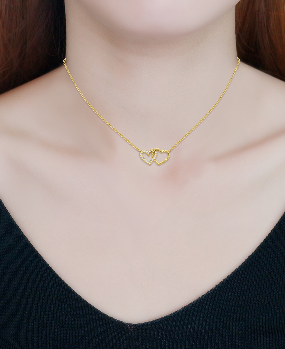 Giani Bernini Cubic Zirconia Double Heart Necklace (1/4 Ct. T.w.) In Sterling Silver, 16" + 2" Extender In Gold