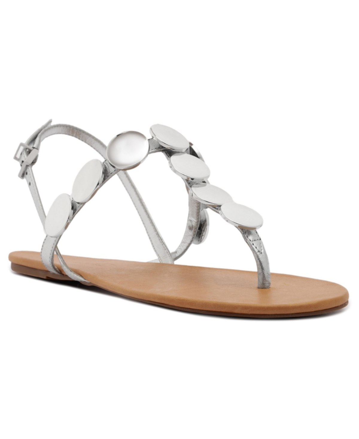 Shop Schutz Women's Acacia T Round Toe Flat Sandals In Silver