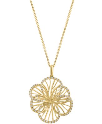 EFFY&reg; Diamond Border Openwork Flower Pendant Necklace (3/8 ct. t.w.) in 14k Gold, 17" + 1" extender