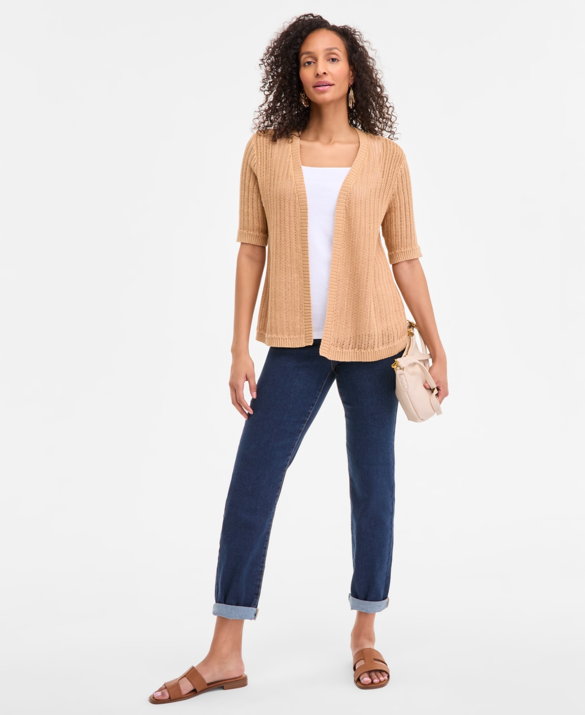 Style & Co Women's Cotton Open-front Elbow-sleeve Cardigan, Exclusively At Macy's