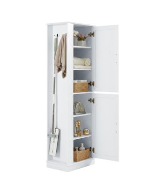 Tall Bathroom Storage Cabinet, Freestanding Storage Cabinet with Hook and Adjustable Shelf, MDF Board, White