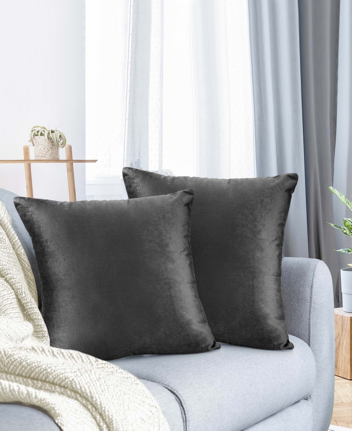 Nestl Elegant 2-pack Velvet Decorative Throw Pillows With Removeable Covers, 16" X 16" In Dark Gray