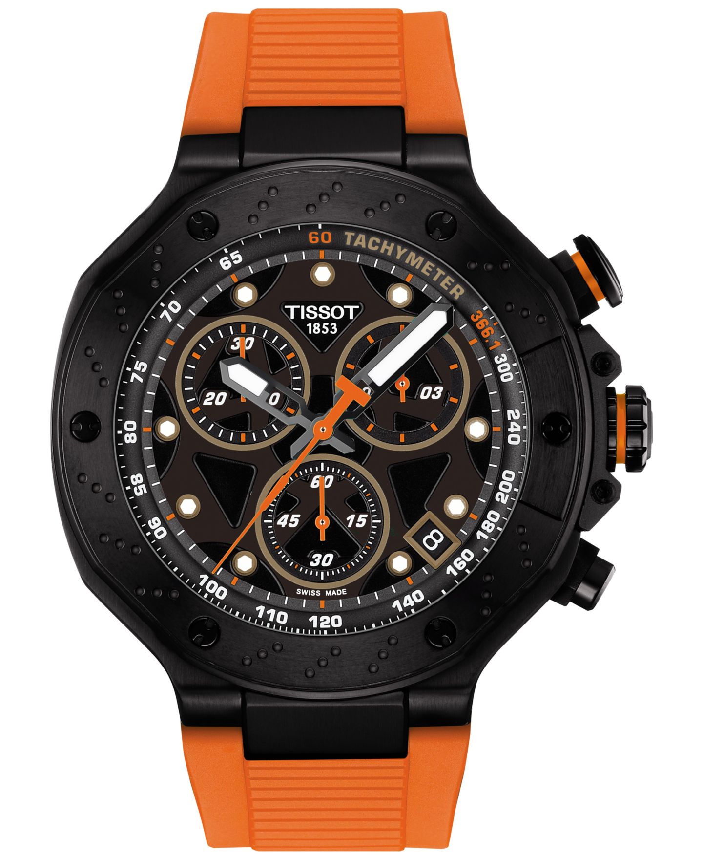 Мужские часы Tissot Swiss Chronograph T-Race Orange Silicone Strap Watch 45mm — фото 1