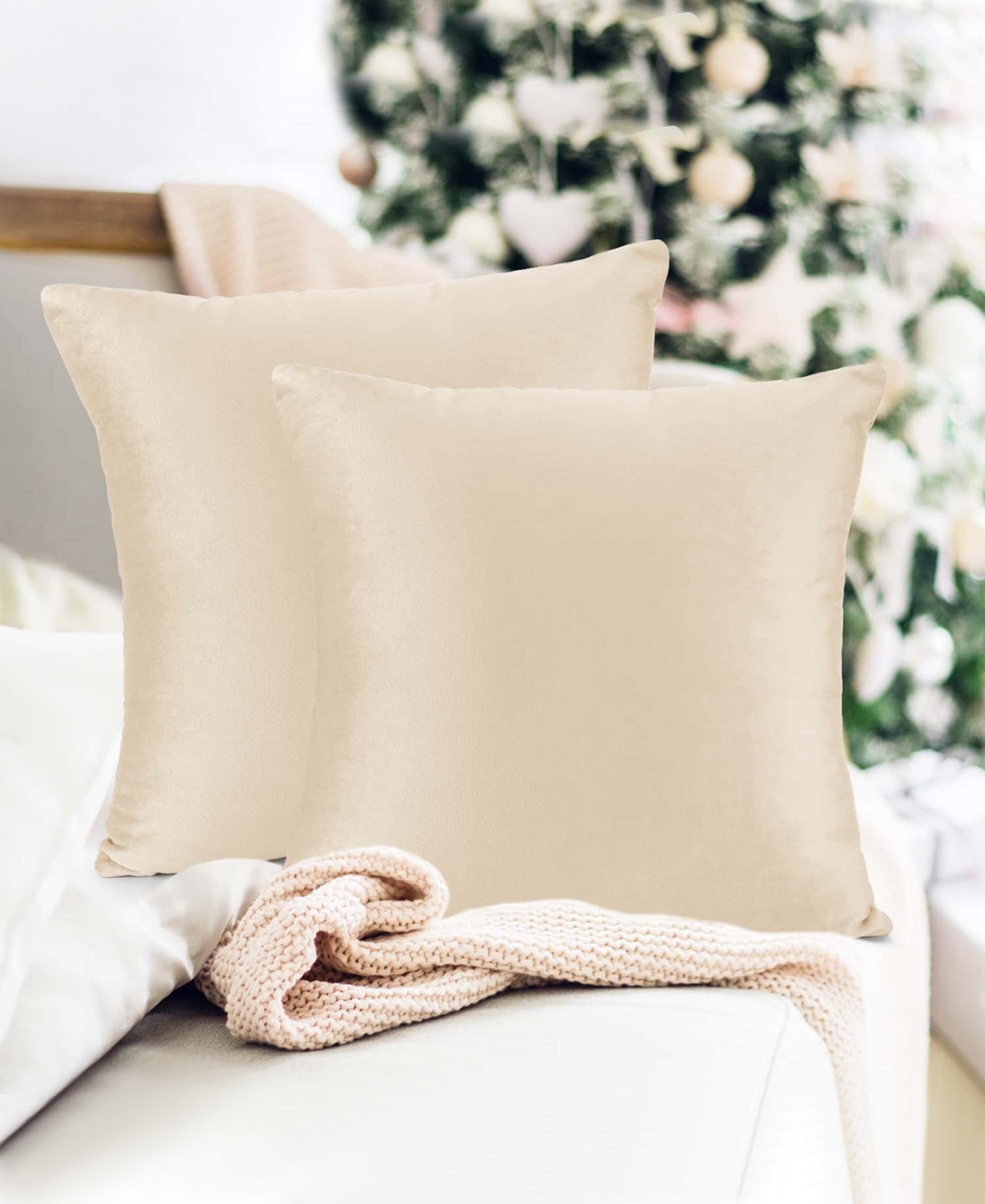 Nestl Elegant 2-pack Velvet Decorative Throw Pillows With Removeable Covers, 18" X 18" In Beige Cream
