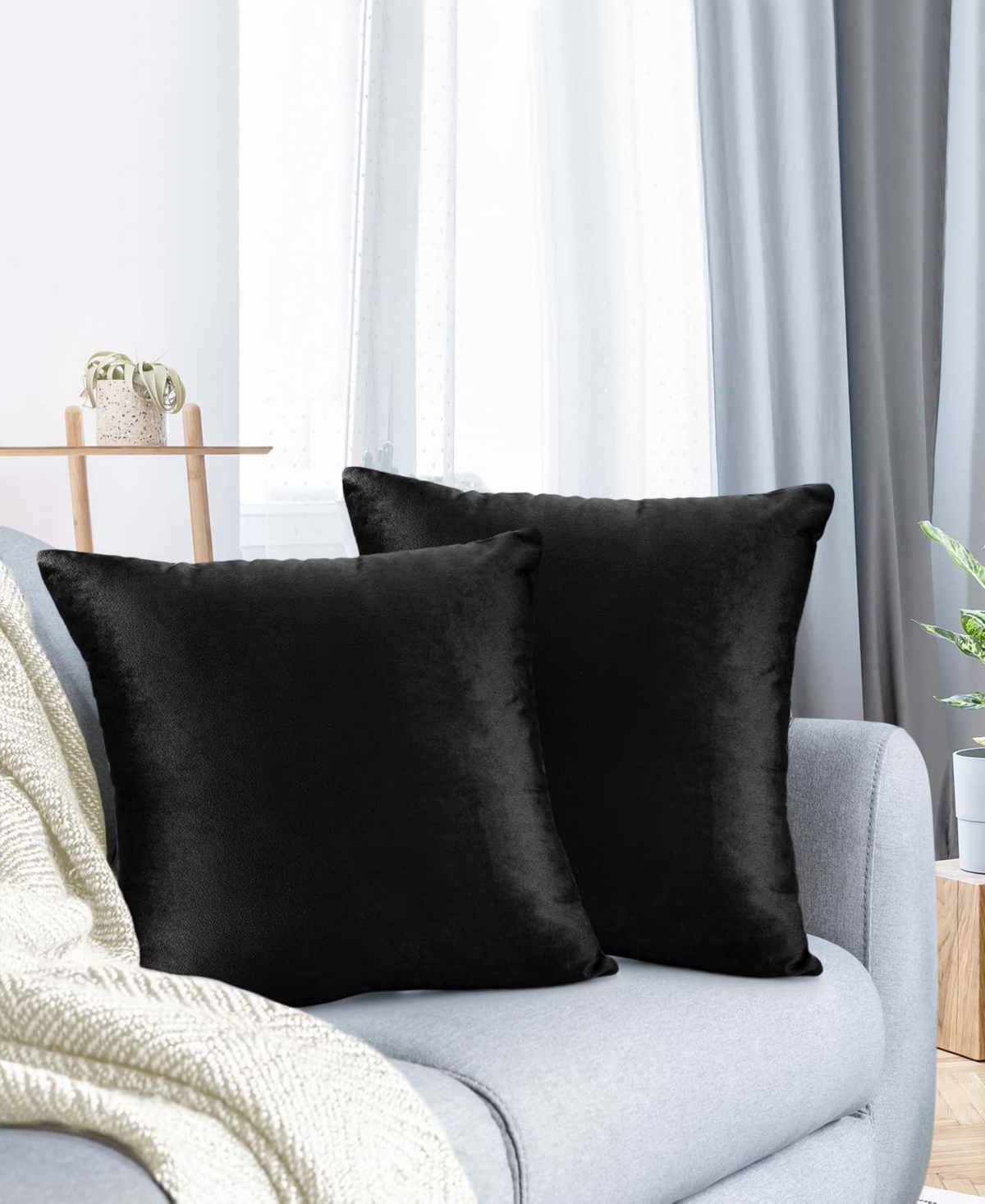 Nestl Elegant Velvet Removeable Cover 2-pack Decorative Pillows, 18" X 18" In Black
