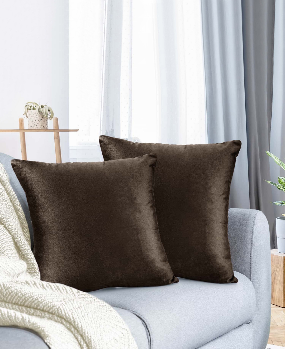 Nestl Elegant 2-pack Velvet Decorative Throw Pillows With Removeable Covers, 18" X 18" In Chocolate Brown