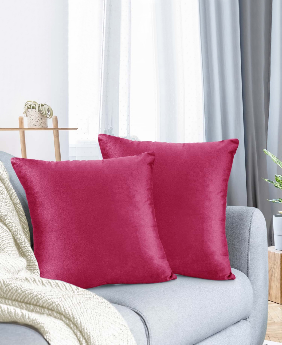 Nestl Elegant 2-pack Velvet Decorative Throw Pillows With Removeable Covers, 18" X 18" In Hot Pink