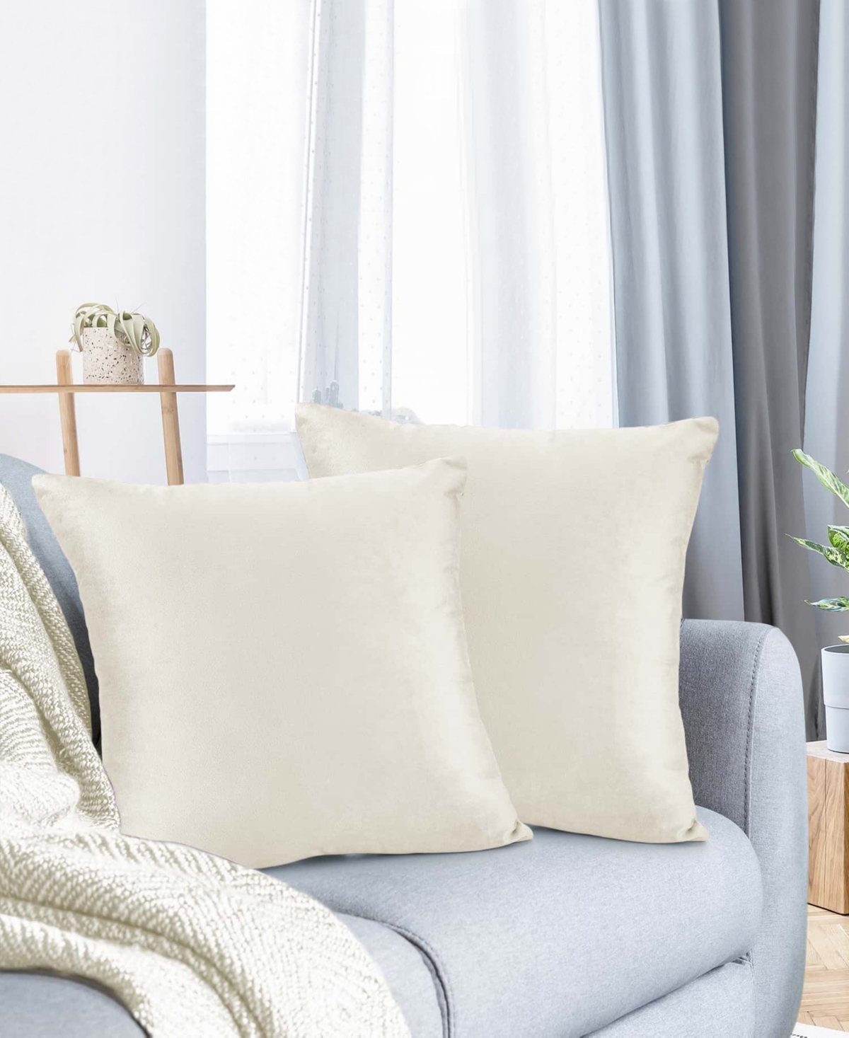 Nestl Elegant 2-pack Velvet Decorative Throw Pillows With Removeable Covers, 18" X 18" In Off White