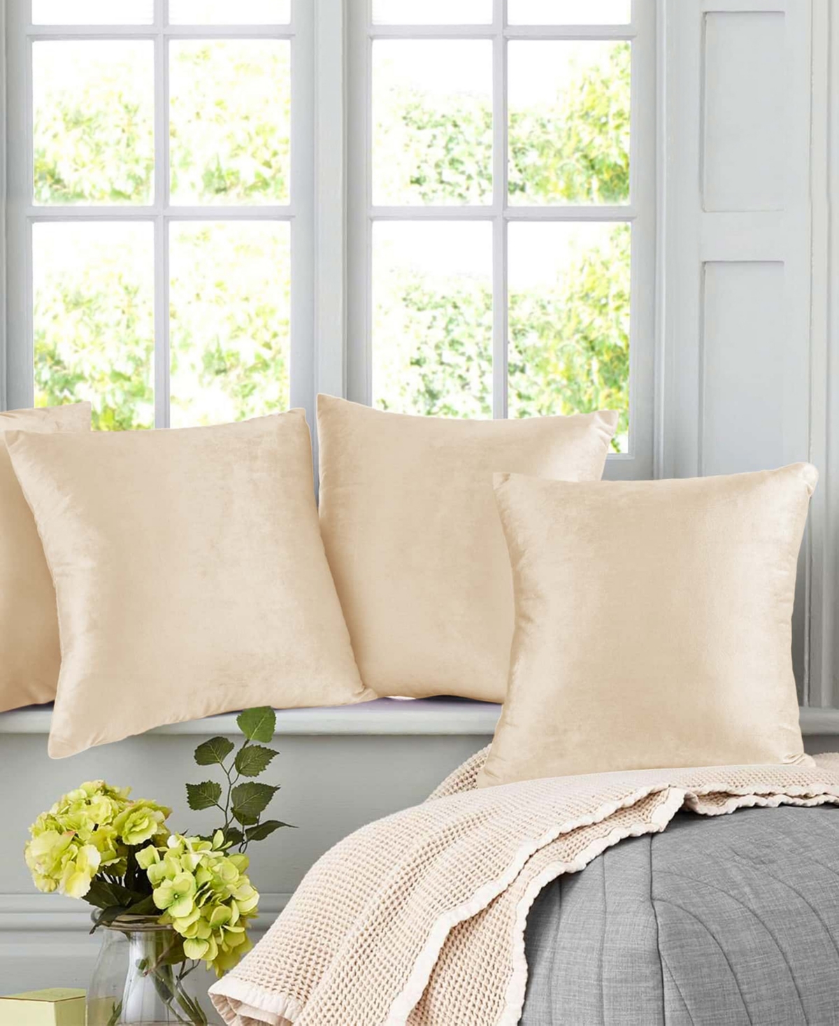 Nestl Elegant 2-pack Velvet Decorative Throw Pillows With Removeable Covers, 26" X 26" In Beige Cream