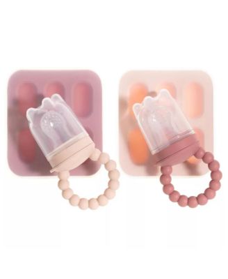 Toddler Silicone Fruit Feeders with Freezer Tray for Batch Prep, Set of 2 – Safe & Convenient, Includes Extra Pouches & Travel Lids, Dishwasher Safe