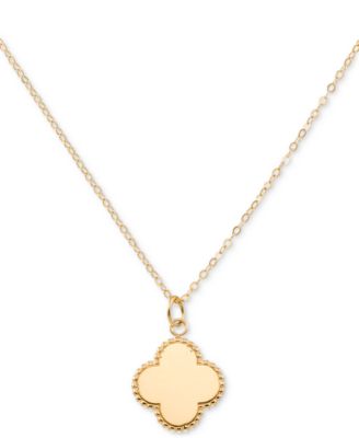Sunbeam & Polished Reversible Bead Frame Clover 18" Pendant Necklace in 10k Gold