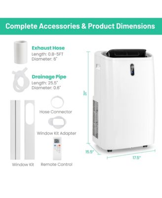 12000 BTU ASHRAE Portable Air Conditioner Controlled by WiFi Smart App & Remote