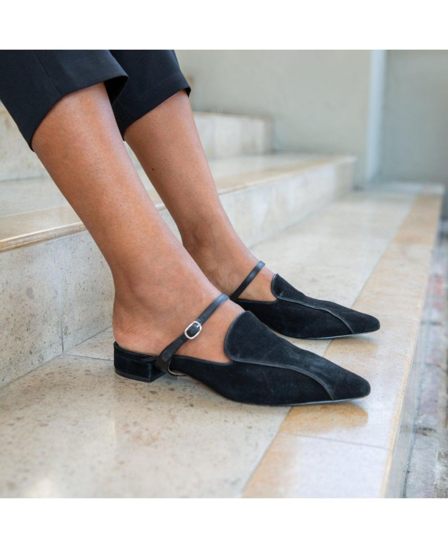Женские сандалии Alterre Black Suede Twiggy Customizable Pointed Loafer, цвет: Чёрный замшевый — фото 4