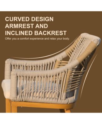 Bar Stools Set of 2 with Arm and Backrest, Outdoor Counter Height Bar Chairs with Cushion, Aluminum Tall Bar stools-Rounded Backre