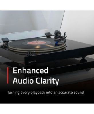 IB40 – Piano black anti-vibration turntable base, wood platform, height-adjustable feet, bubble level, universal fit – sound clarity boost.