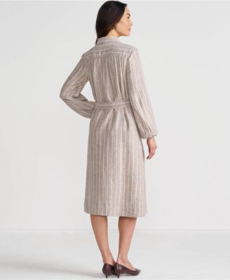 Women's Linen Long Sleeve Midi Shirt Dress