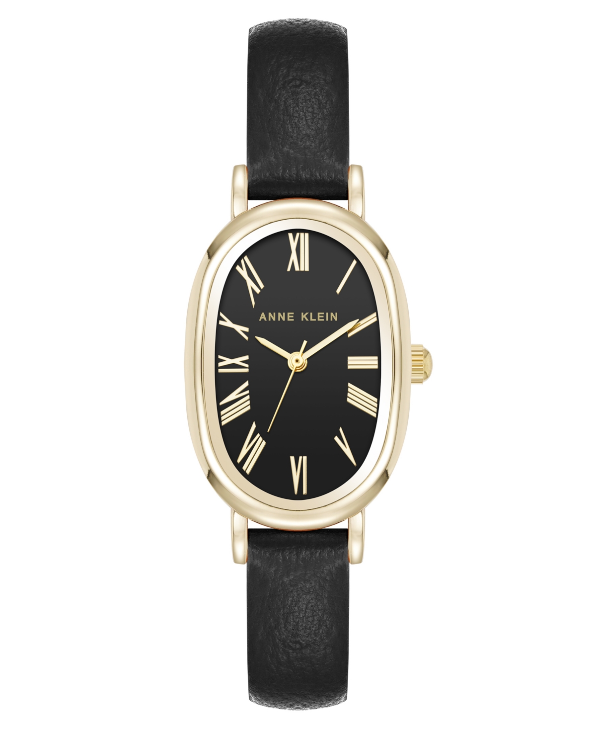 Shop Anne Klein Women's Quartz Oval Black Polyurethane Leather And Gold-tone Metal Alloy Watch, 23mm In Black,gold-tone