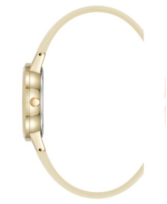 Women's Quartz Casual Cream Polyurethane Leather and Gold-Tone Metal Alloy Boyfriend Watch, 34mm