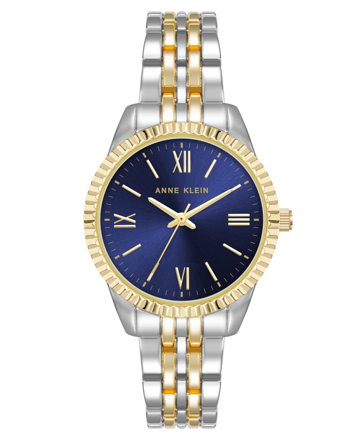 Shop Anne Klein Women's Quartz Coin Edge Two-tone Metal Alloy And Navy Dial Watch, 30mm In Navy,silver-tone,gold-tone