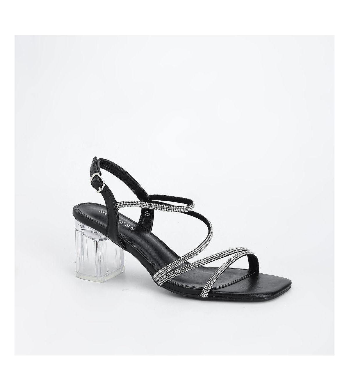 Hera Rhinestone Strappy Clear Heel Sandals - Silver