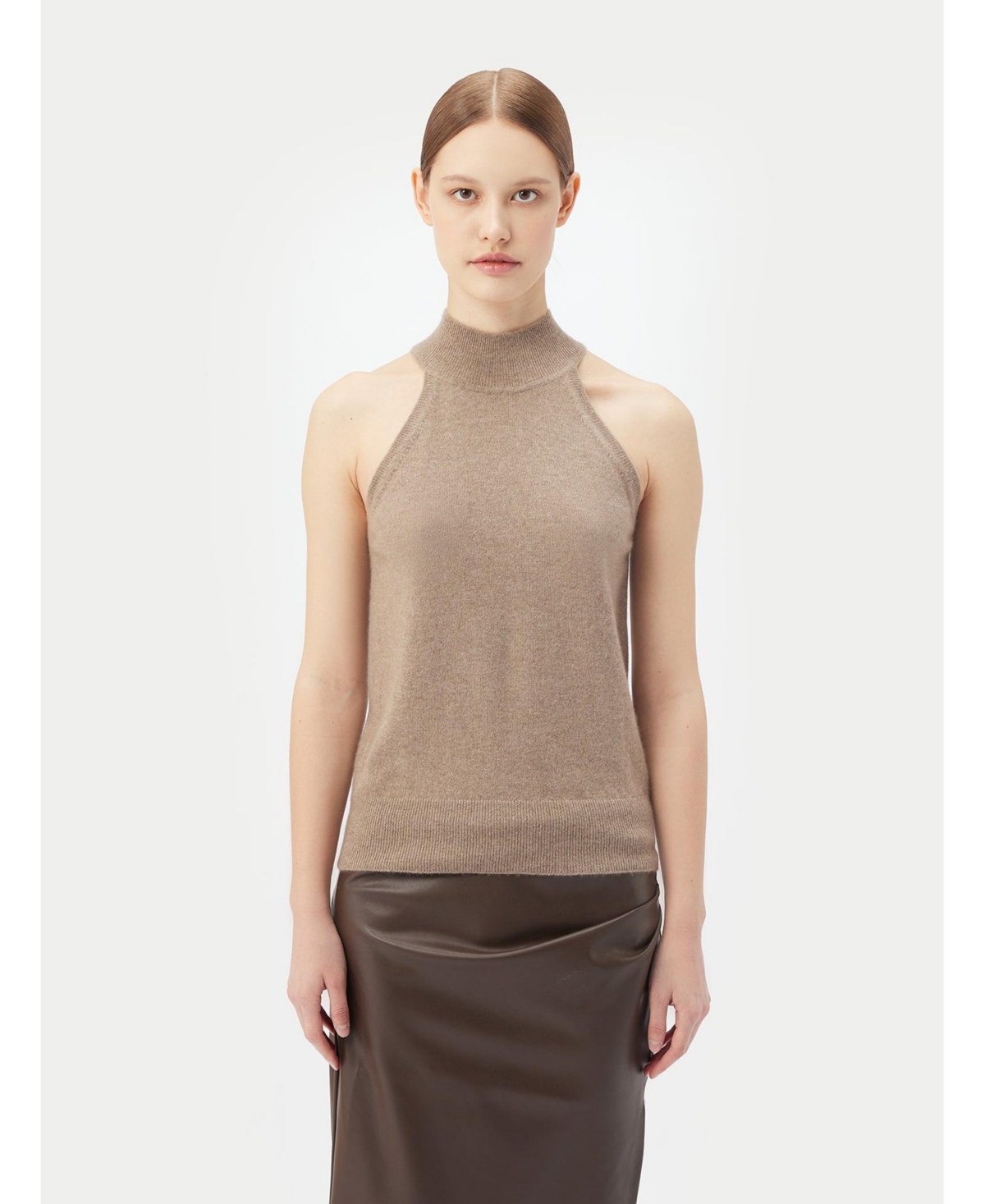 Women's Cashmere Turtleneck Top - Neutral-timber wolf