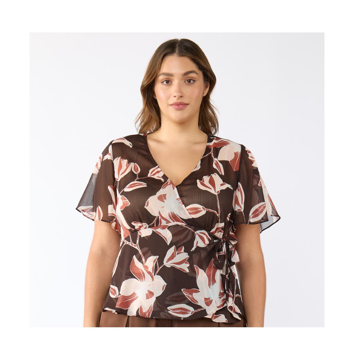 Plus Size Azalea Petal Faux-Wrap Top - Print