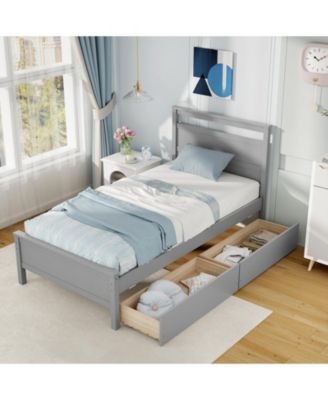 Twin Size Wooden Bed Frame with 2 Drawers for Teens and Adults