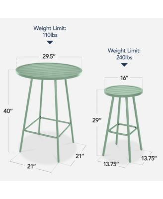 3-Piece Steel Patio Bar Height Round Bistro Set w/ Backless Stools, Slatted Design