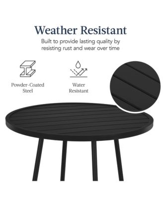 3-Piece Steel Patio Bar Height Round Bistro Set w/ Backless Stools, Slatted Design