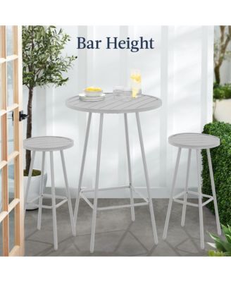 3-Piece Steel Patio Bar Height Round Bistro Set w/ Backless Stools, Slatted Design