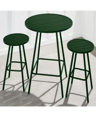 3-Piece Steel Patio Bar Height Round Bistro Set w/ Backless Stools, Slatted Design