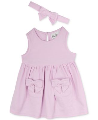 Rare Editions - Baby Girls Tank Dress with Pockets & Headband, 2 Piece Set