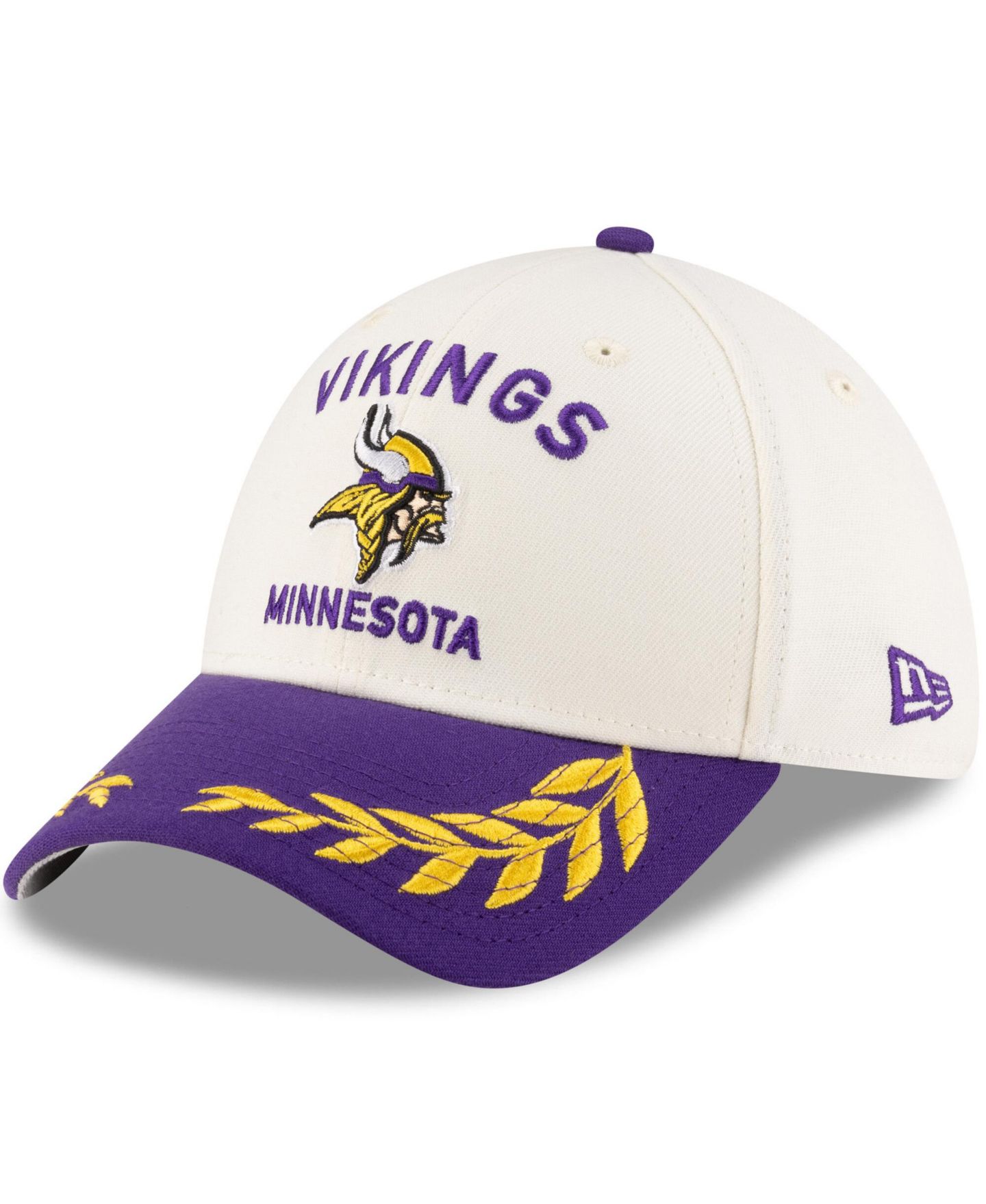 Мужская кепка New Era Cream/Purple Minnesota Vikings 2025 NFL Draft 39THIRTY Flex Hat — фото 1