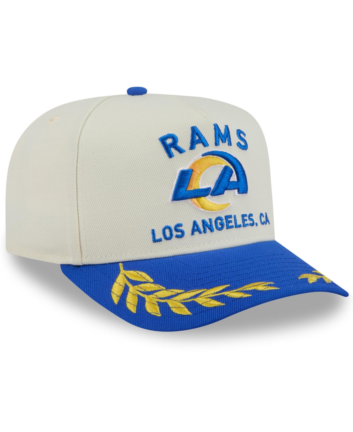 NEW ERA MEN'S CREAM/ROYAL LOS ANGELES RAMS 2025 NFL DRAFT A-FRAME 9FIFTY SNAPBACK HAT 