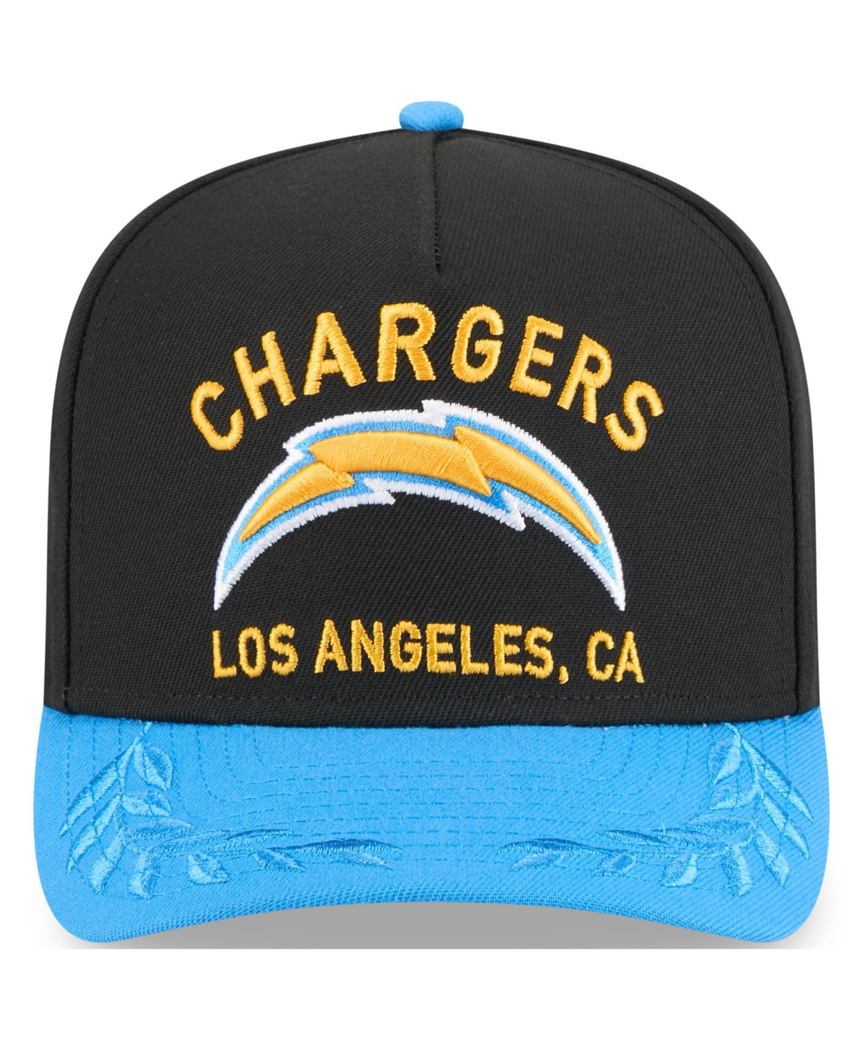NEW ERA MEN'S BLACK/POWDER BLUE LOS ANGELES CHARGERS 2025 NFL DRAFT A-FRAME 9FIFTY SNAPBACK HAT 