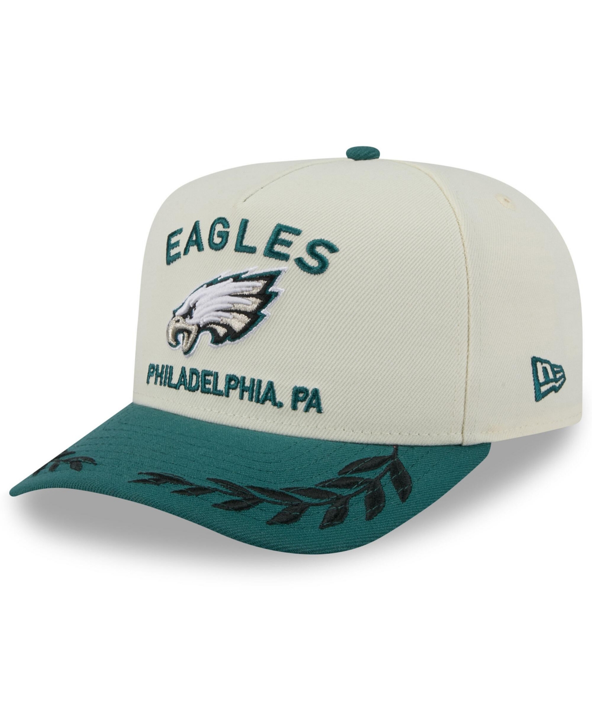 NEW ERA MEN'S CREAM/GREEN PHILADELPHIA EAGLES 2025 NFL DRAFT A-FRAME 9FIFTY SNAPBACK HAT 