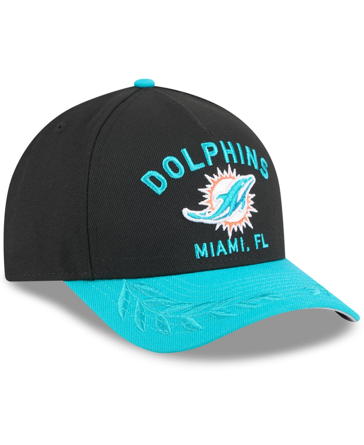 NEW ERA MEN'S BLACK/AQUA MIAMI DOLPHINS 2025 NFL DRAFT 9FORTY A-FRAME M-CROWN ADJUSTABLE HAT 