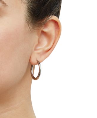 Polished Tube Small Hoop Earrings in 14k White Gold, 1"