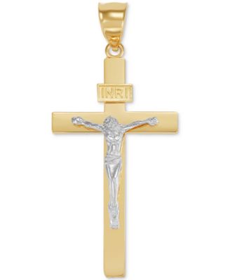 Подвеска-распятие с квадратным краем из двухцветного золота 14 карат