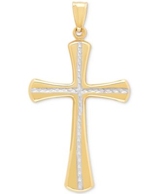 Текстурированная двухцветная расклешенная подвеска в виде креста из золота 14 карат