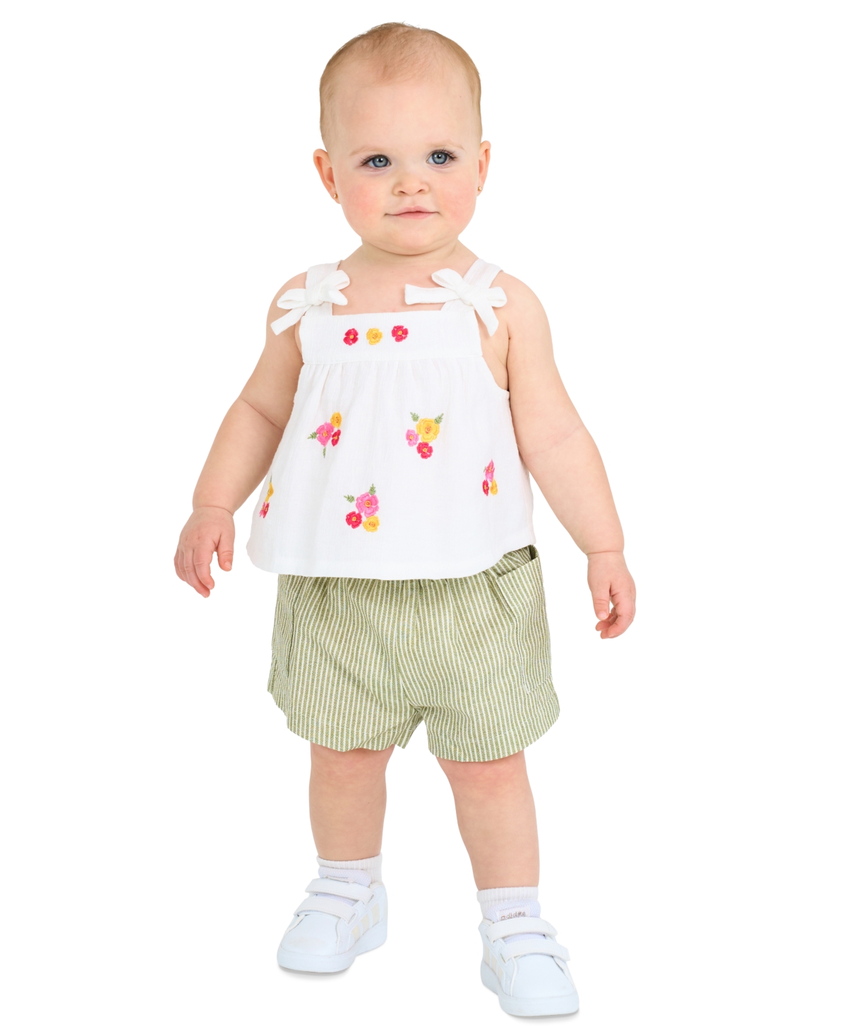 Rare Editions Baby Girls Embroidered Top & Shorts, 2 Piece Set In White