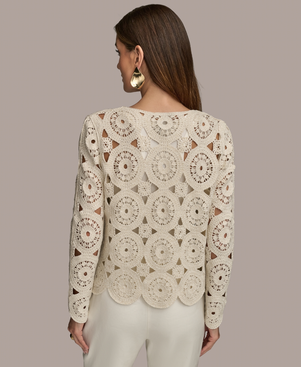 Shop Donna Karan Women's Crochet Cotton Blend Cardigan